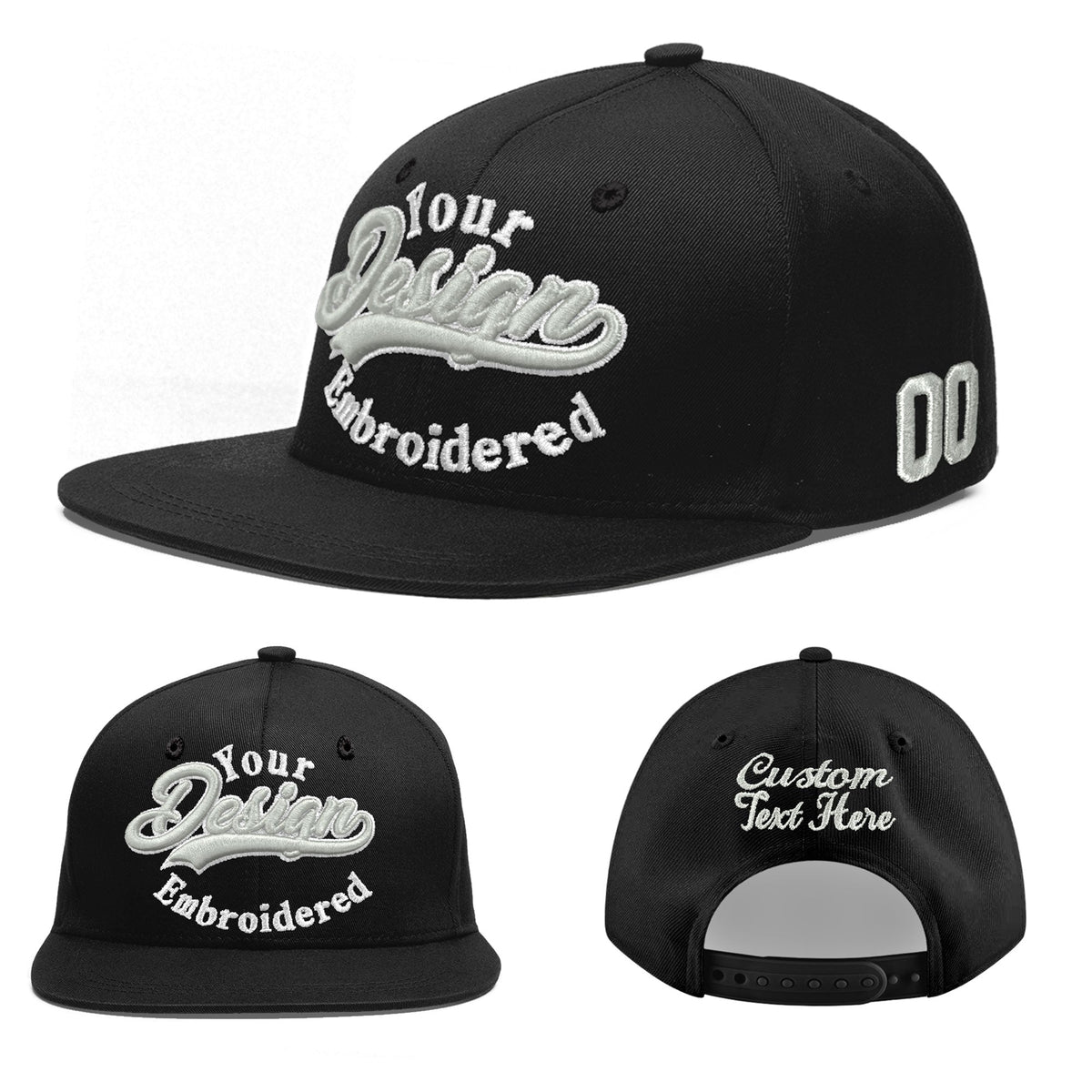 Custom Black 3D Puff Embroidery Flat Embroidery Casual Sport Baseball Cap