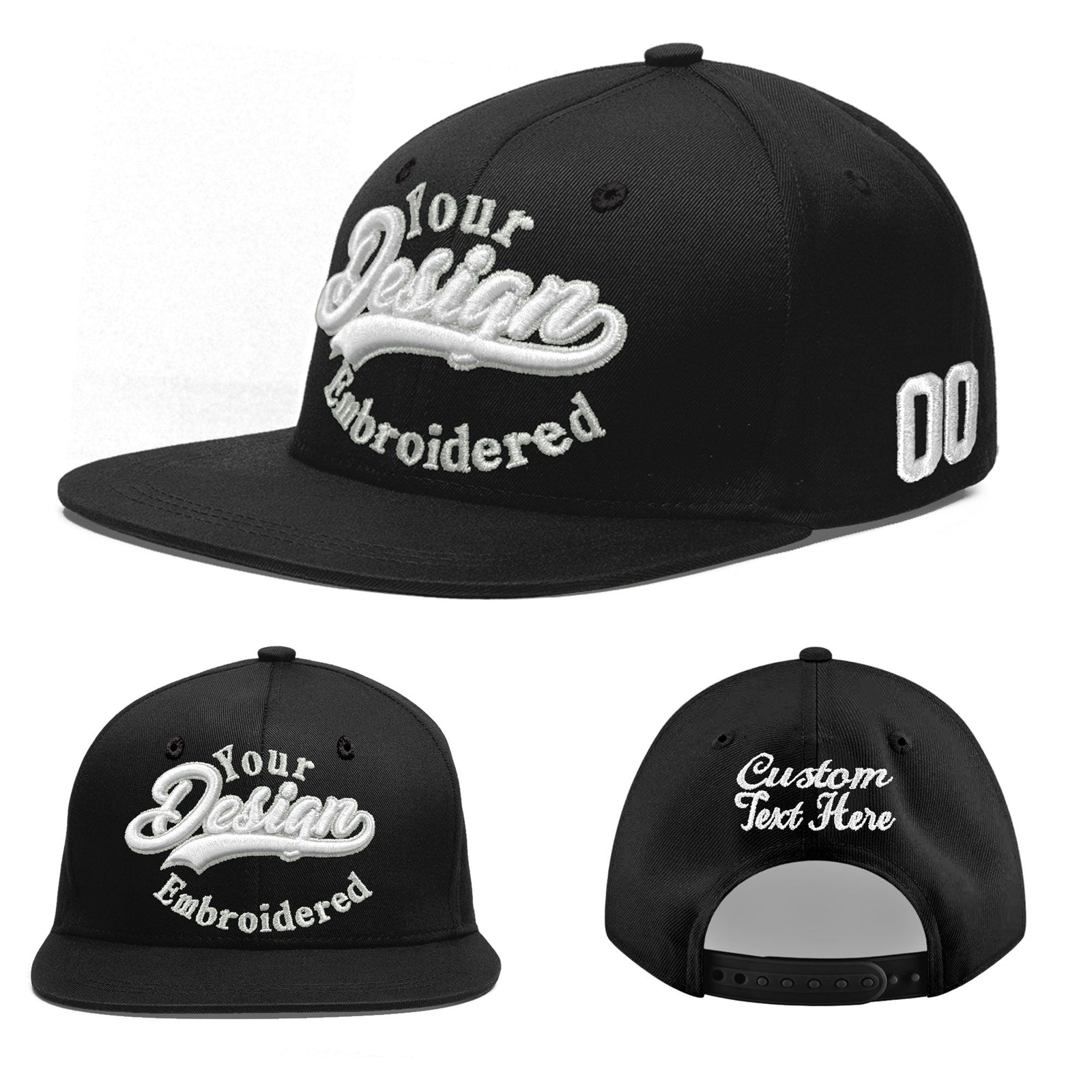 Custom Black 3D Puff Embroidery Flat Embroidery Casual Sport Baseball Cap