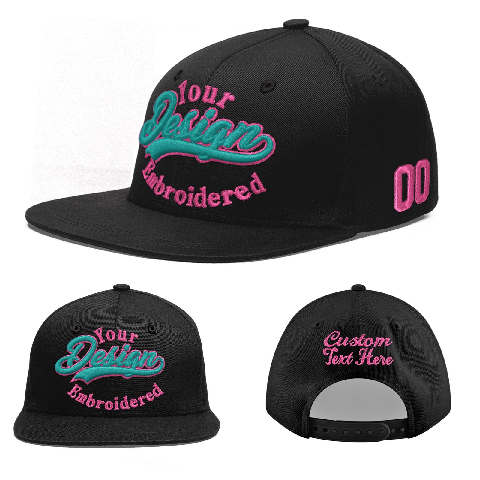 Custom Black 3D Puff Embroidery Flat Embroidery Casual Sport Baseball Cap