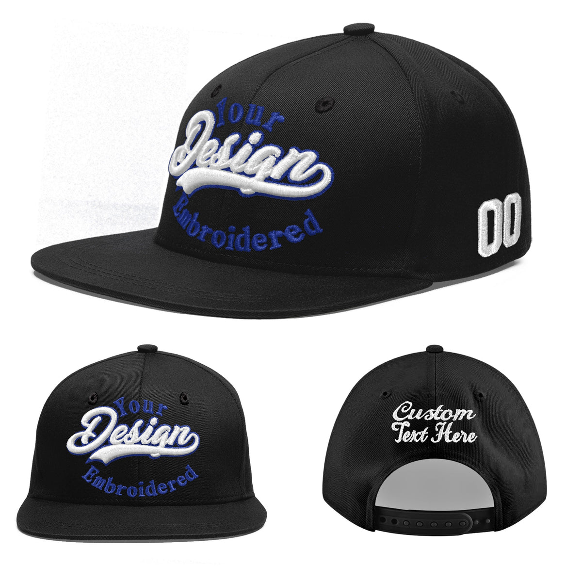 Custom Black 3D Puff Embroidery Flat Embroidery Casual Sport Baseball Cap
