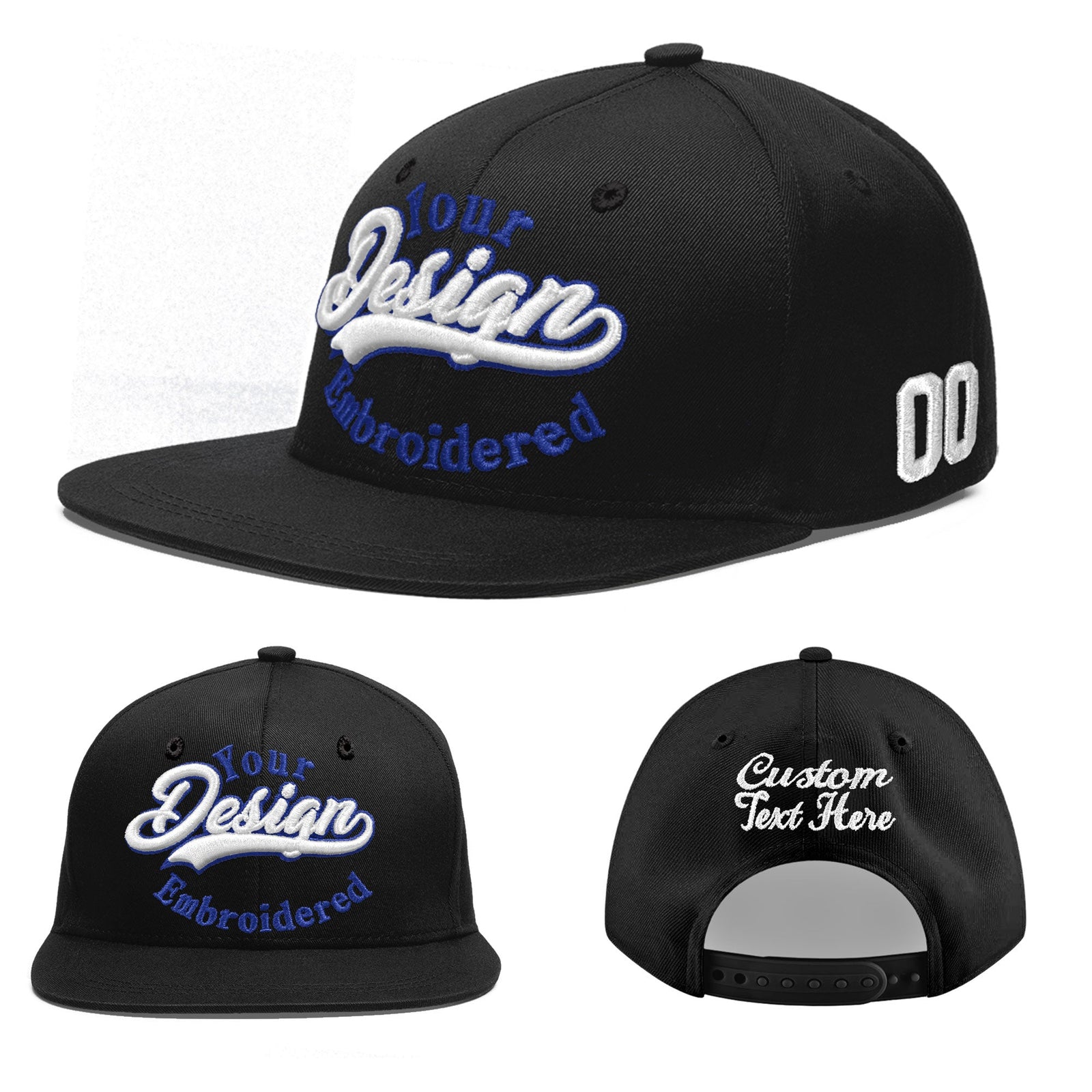 Custom Black 3D Puff Embroidery Flat Embroidery Casual Sport Baseball Cap