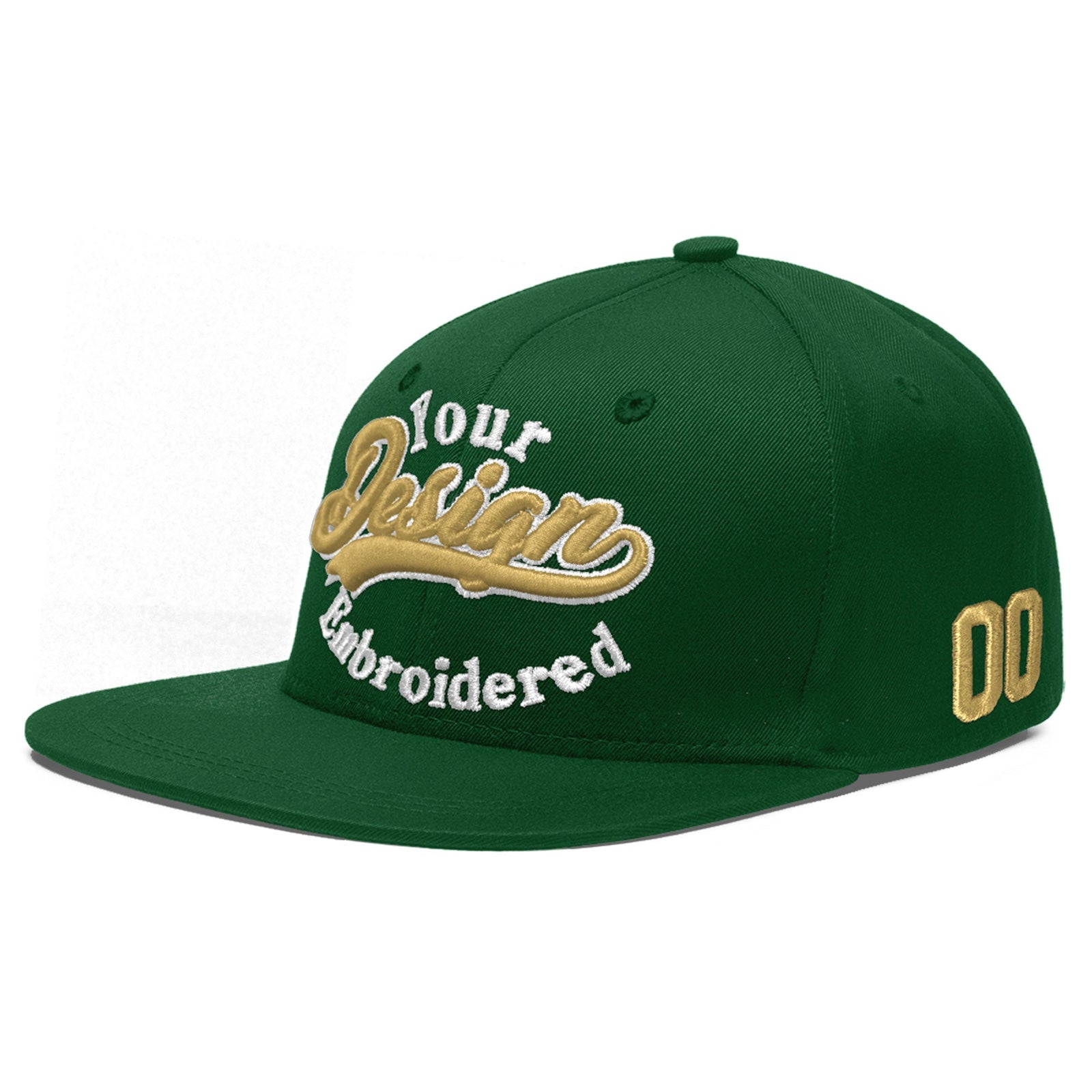 Custom Green 3D Puff Embroidery Flat Embroidery Casual Sport Baseball Cap