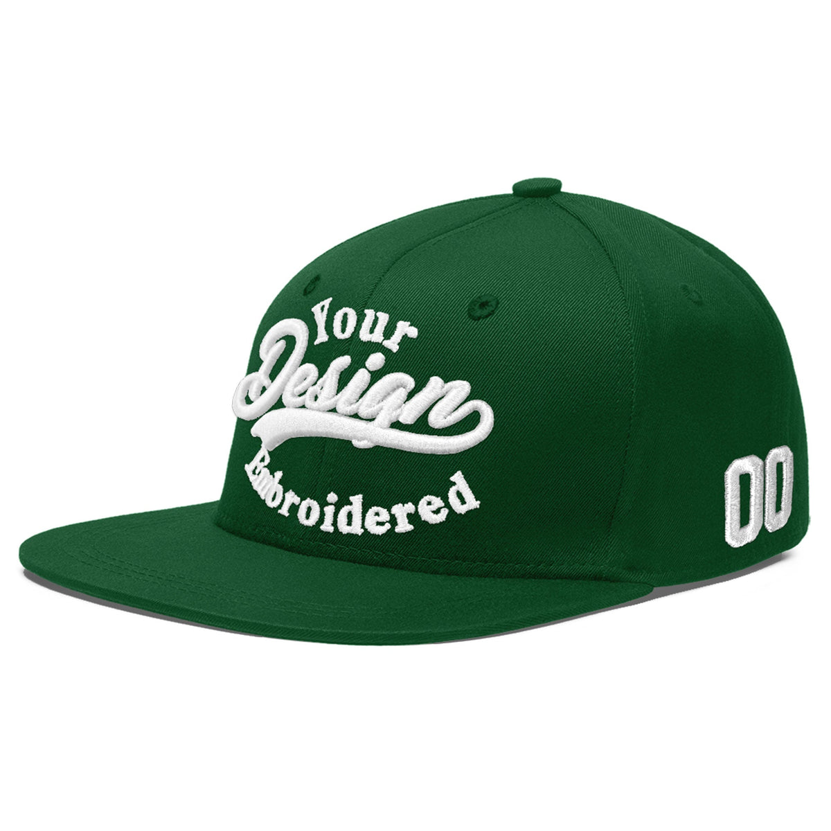 Custom Green 3D Puff Embroidery Flat Embroidery Casual Sport Baseball Cap