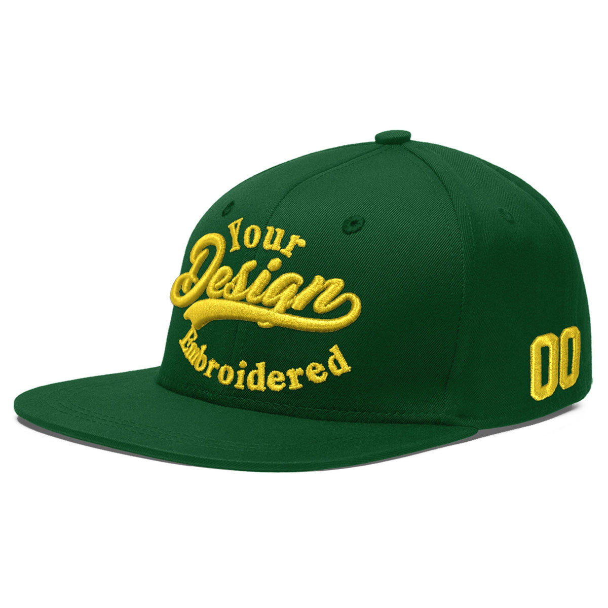 Custom Green 3D Puff Embroidery Flat Embroidery Casual Sport Baseball Cap