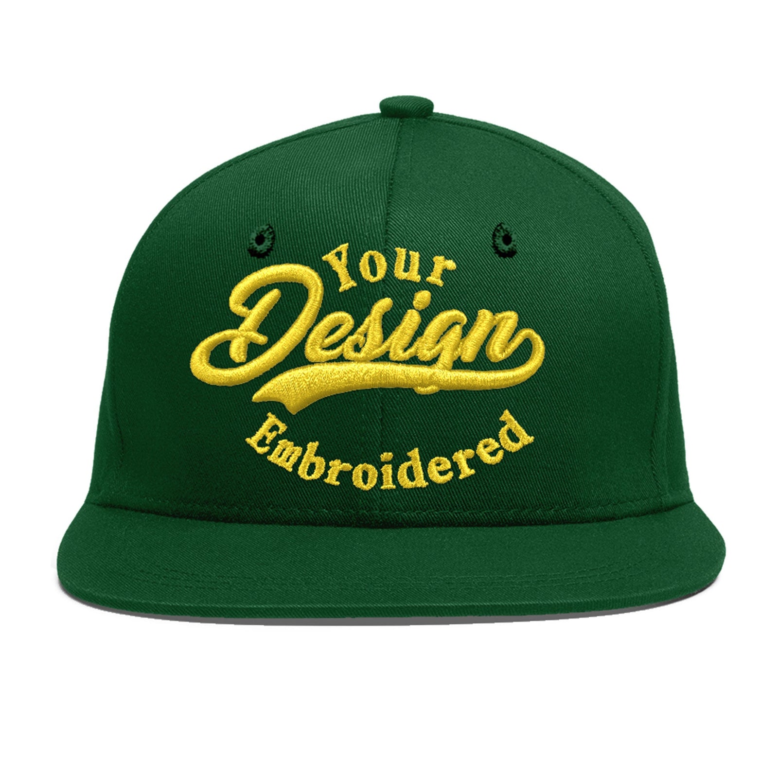 Custom Green 3D Puff Embroidery Flat Embroidery Casual Sport Baseball Cap