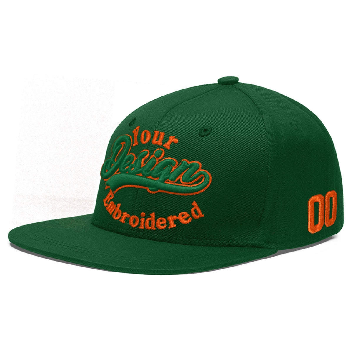 Custom Green 3D Puff Embroidery Flat Embroidery Casual Sport Baseball Cap