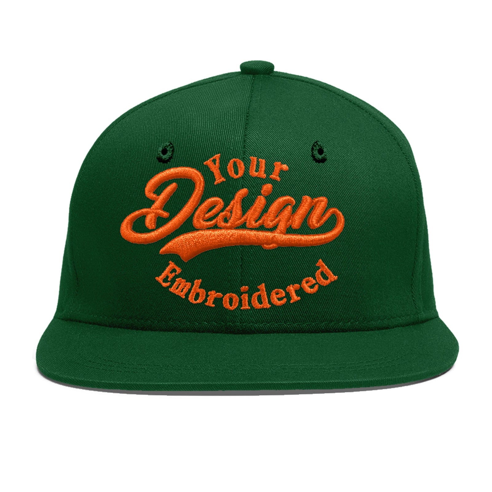 Custom Green 3D Puff Embroidery Flat Embroidery Casual Sport Baseball Cap