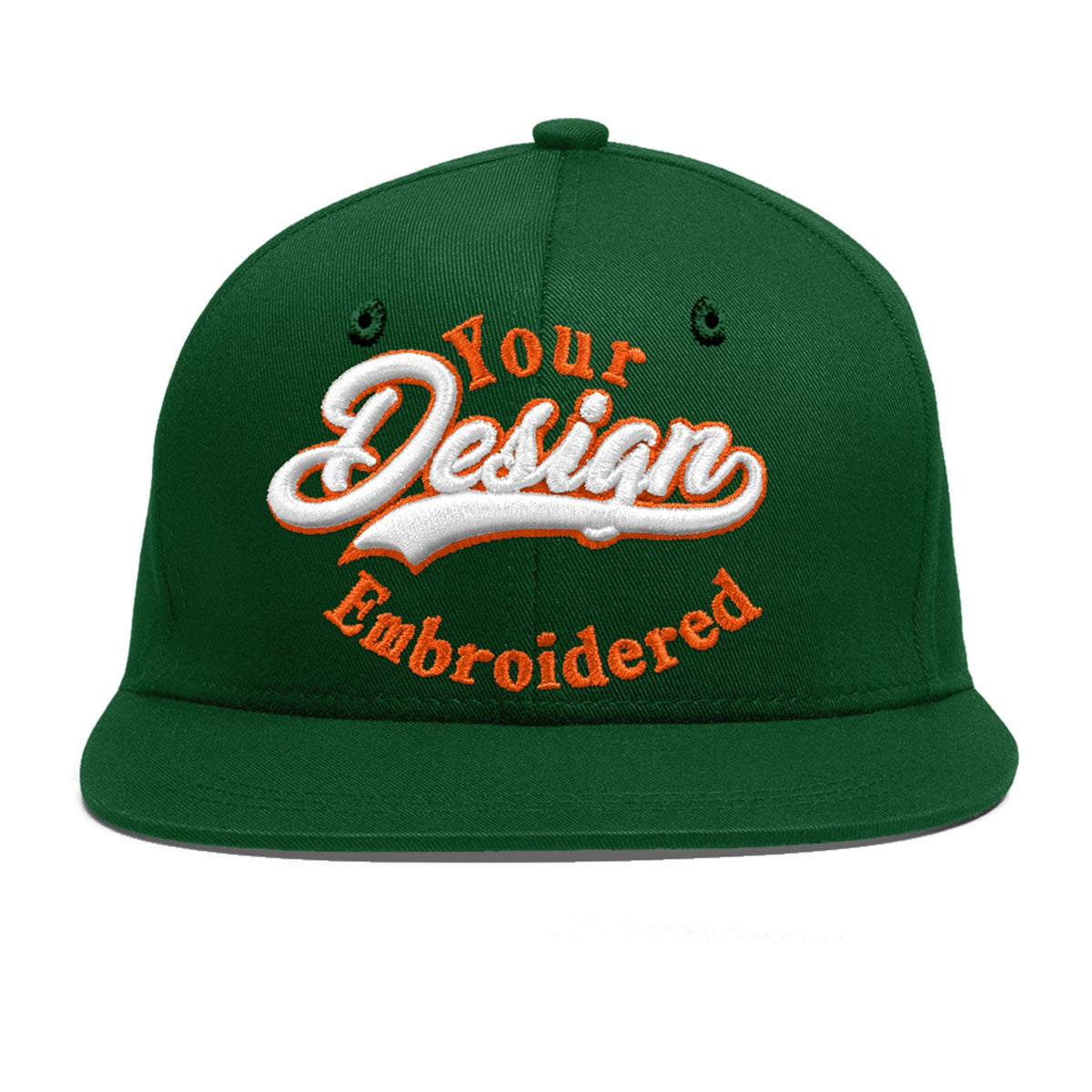 Custom Green 3D Puff Embroidery Flat Embroidery Casual Sport Baseball Cap