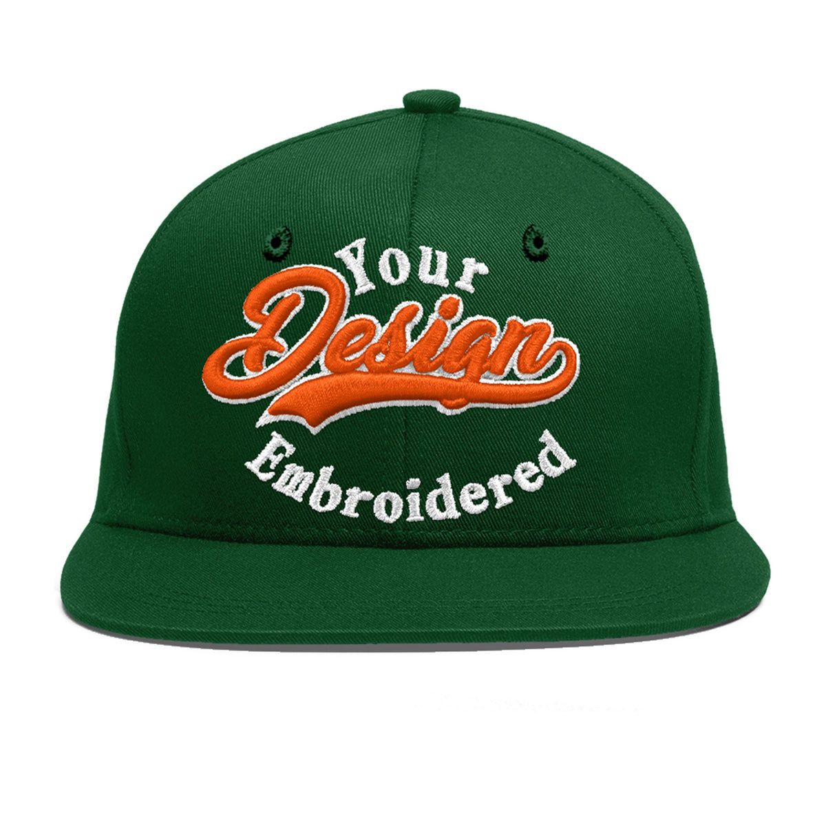 Custom Green 3D Puff Embroidery Flat Embroidery Casual Sport Baseball Cap