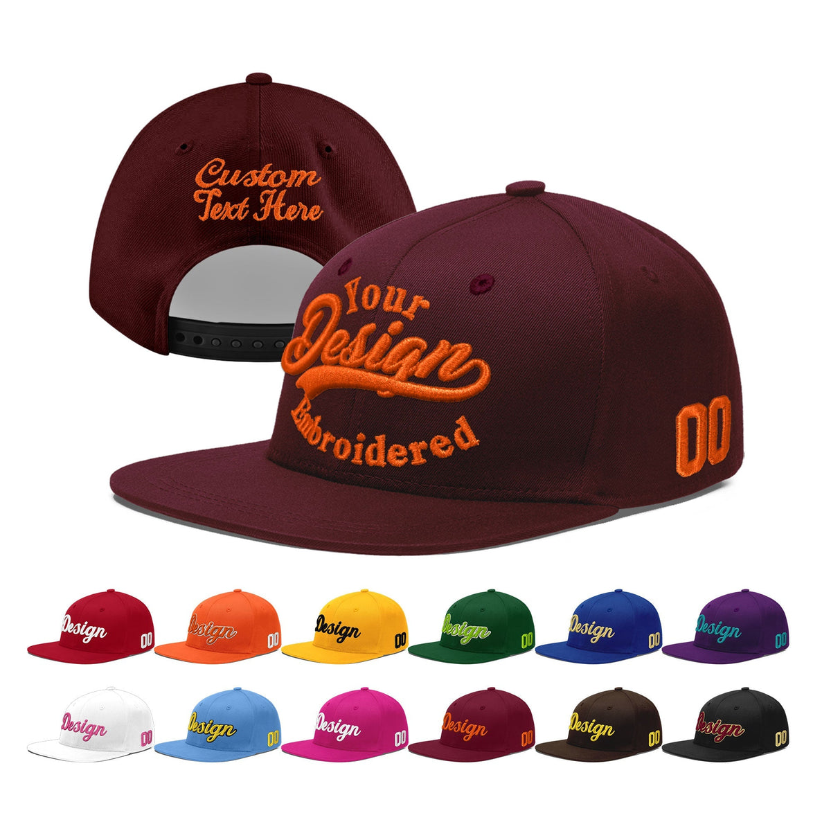 Custom Burgundy 3D Puff Embroidery Flat Embroidery Casual Sport Baseball Cap