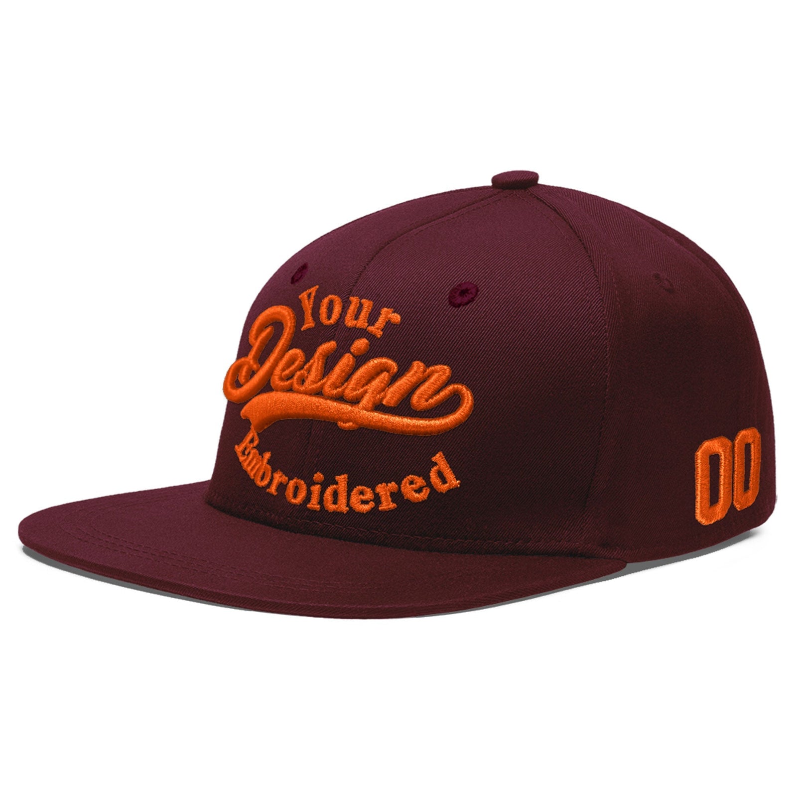 Custom Burgundy 3D Puff Embroidery Flat Embroidery Casual Sport Baseball Cap
