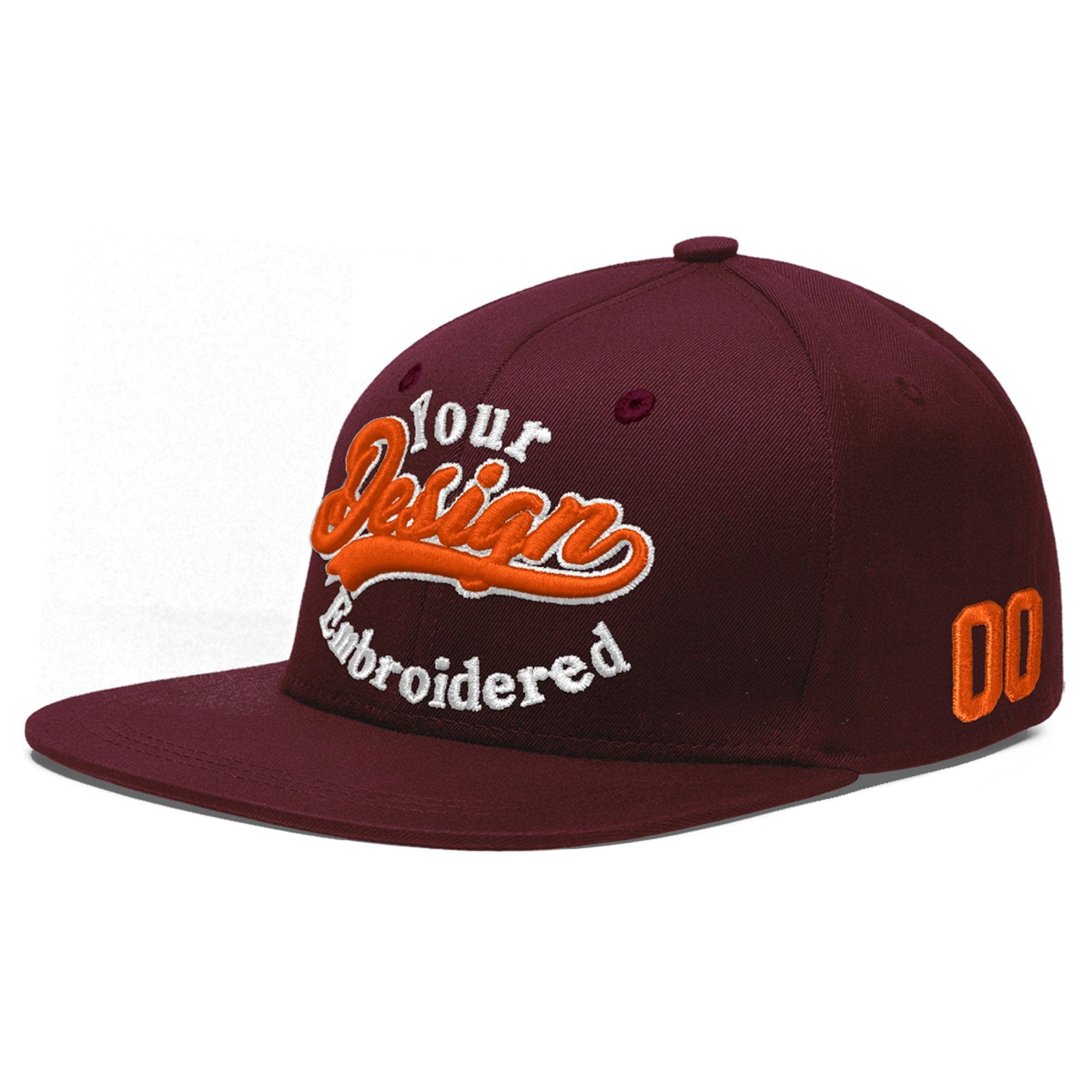 Custom Burgundy 3D Puff Embroidery Flat Embroidery Casual Sport Baseball Cap