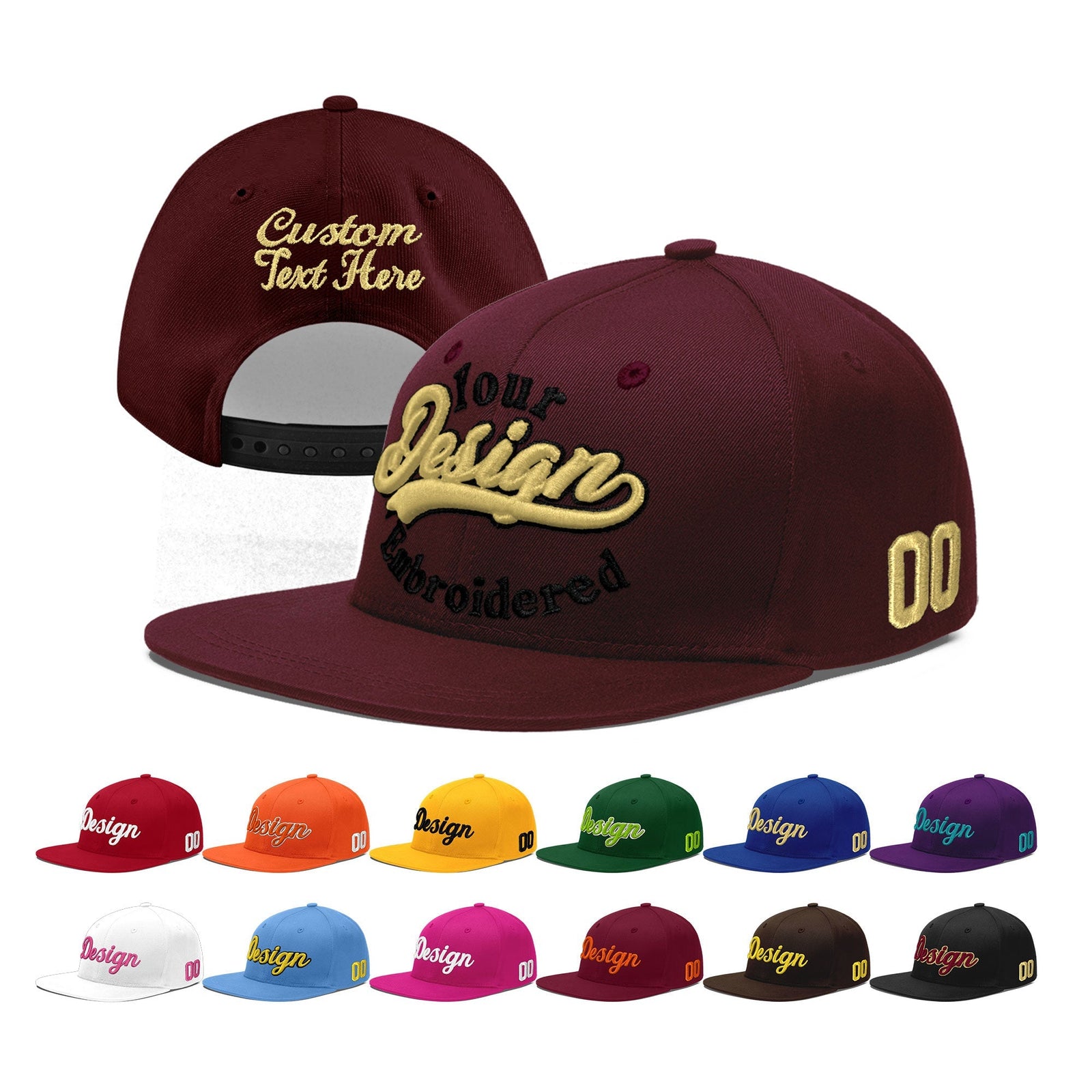 Custom Burgundy 3D Puff Embroidery Flat Embroidery Casual Sport Baseball Cap