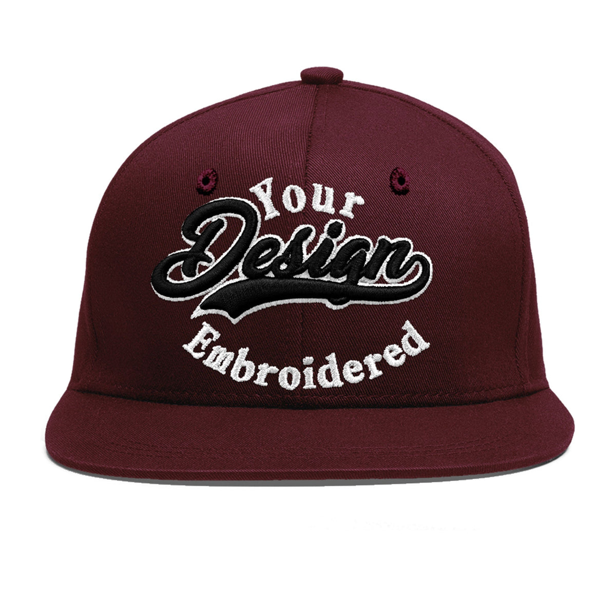 Custom Burgundy 3D Puff Embroidery Flat Embroidery Casual Sport Baseball Cap