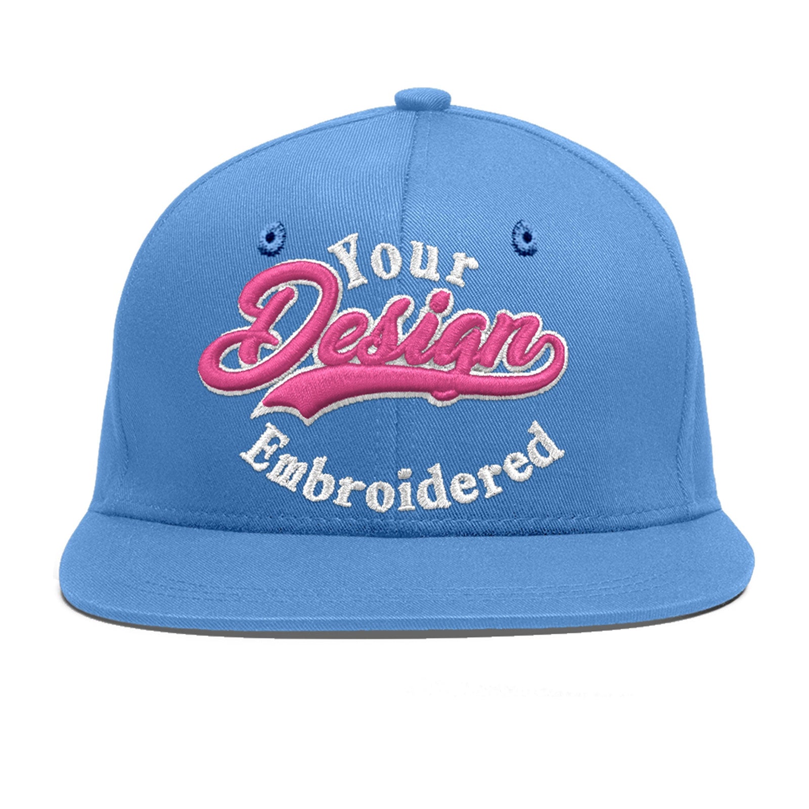Custom Powder Blue 3D Puff Embroidery Flat Embroidery Casual Sport Baseball Cap