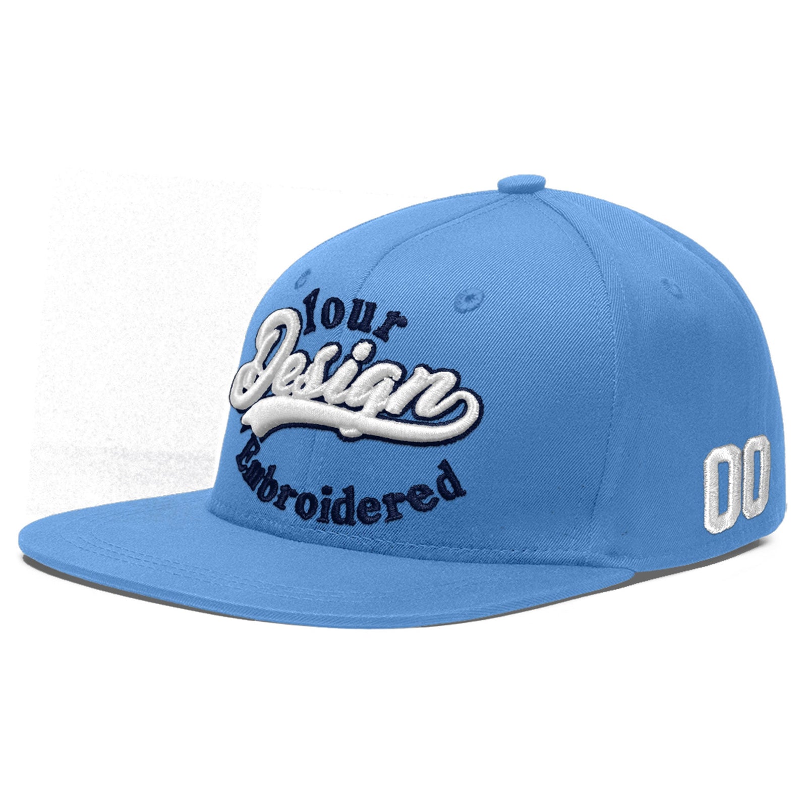 Custom Powder Blue 3D Puff Embroidery Flat Embroidery Casual Sport Baseball Cap