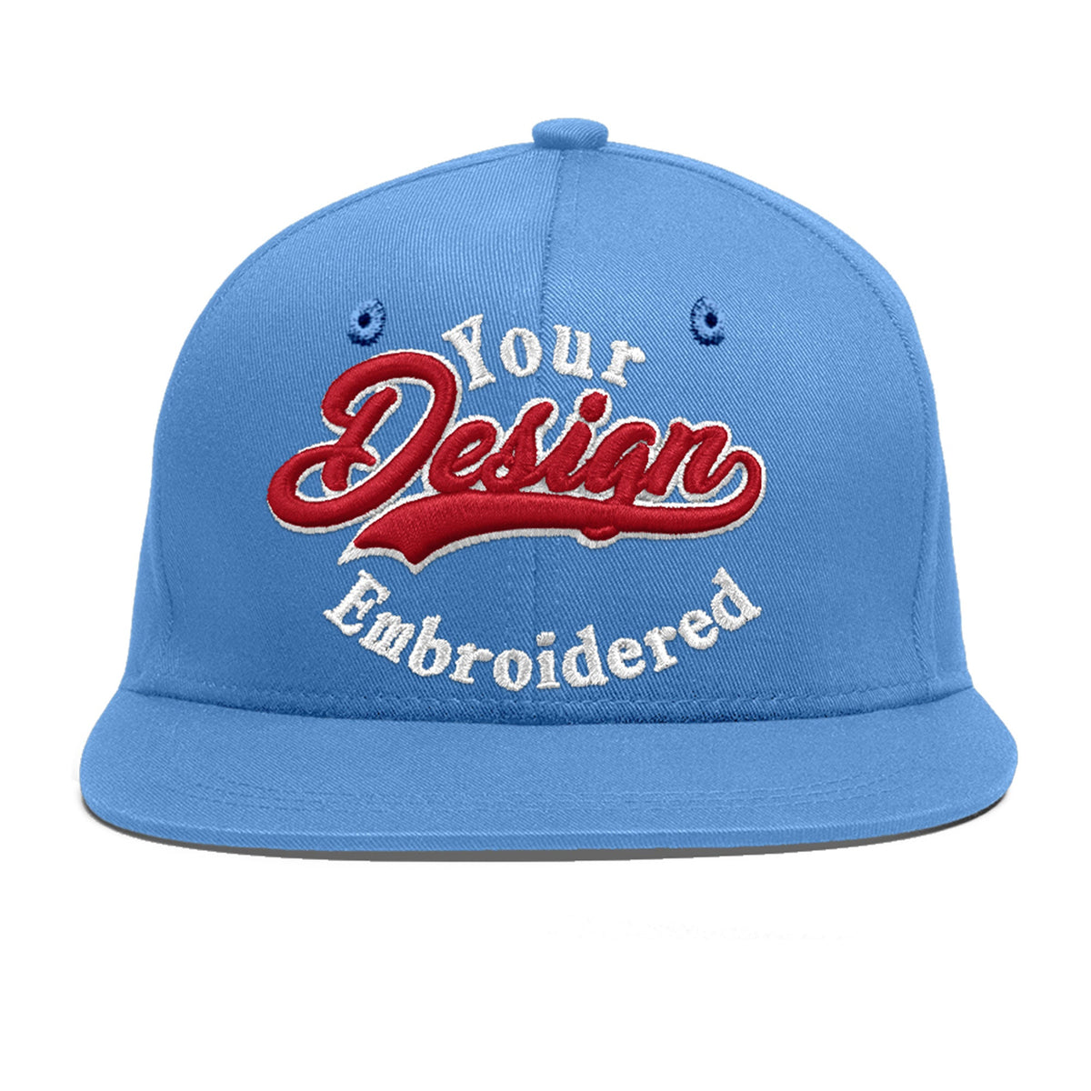 Custom Powder Blue 3D Puff Embroidery Flat Embroidery Casual Sport Baseball Cap