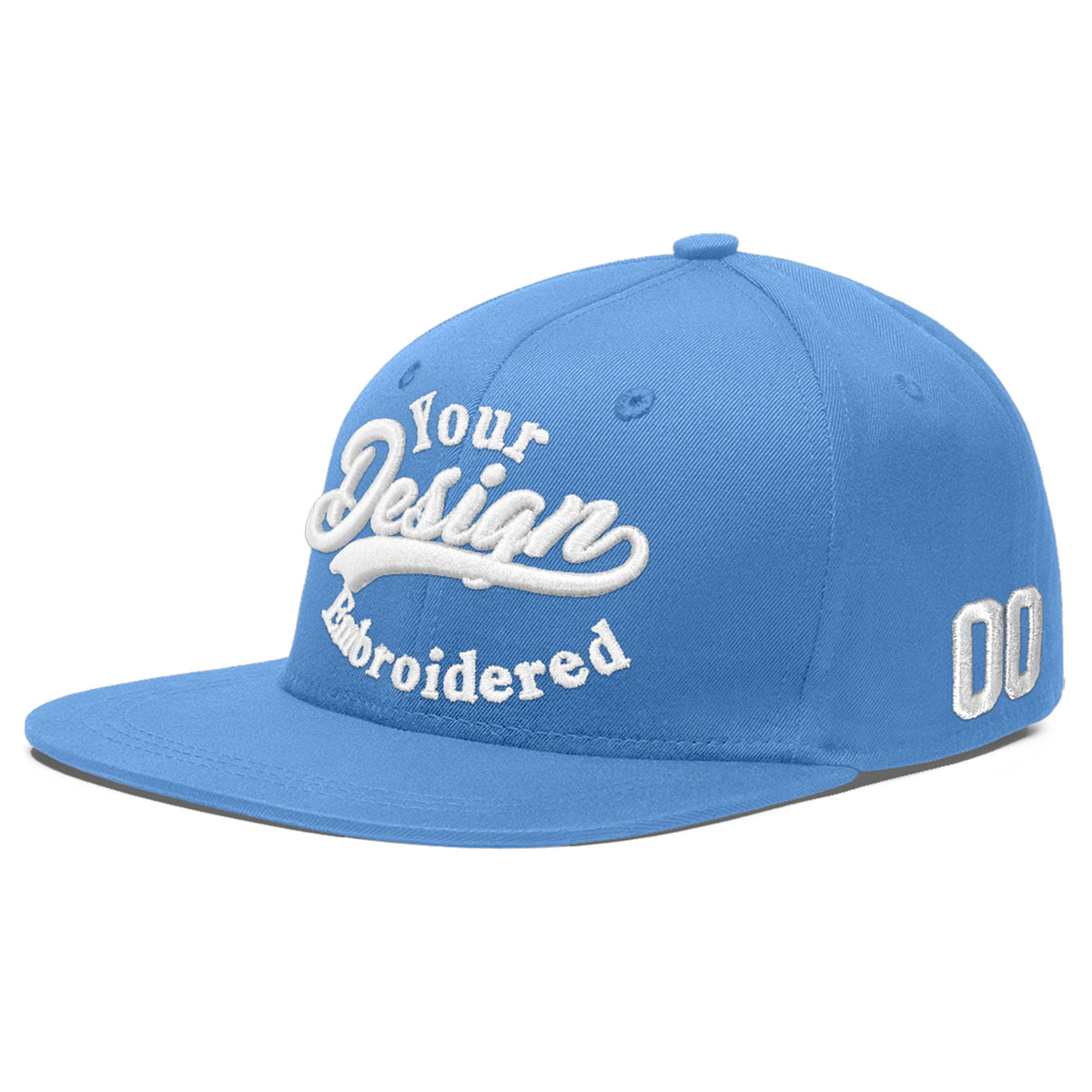 Custom Powder Blue 3D Puff Embroidery Flat Embroidery Casual Sport Baseball Cap
