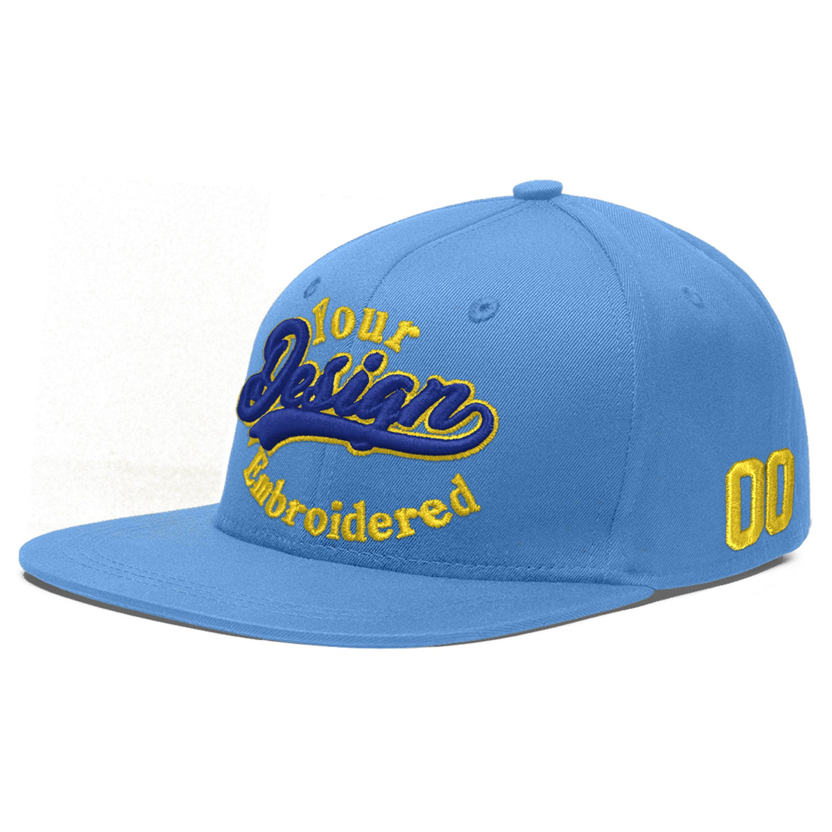 Custom Powder Blue 3D Puff Embroidery Flat Embroidery Casual Sport Baseball Cap