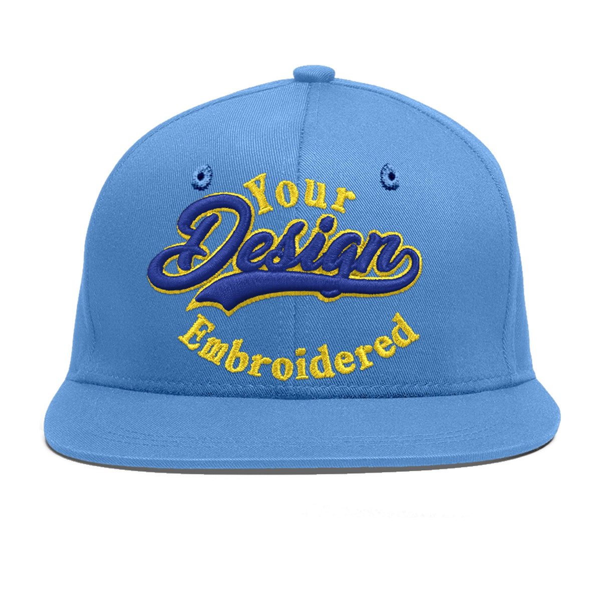 Custom Powder Blue 3D Puff Embroidery Flat Embroidery Casual Sport Baseball Cap
