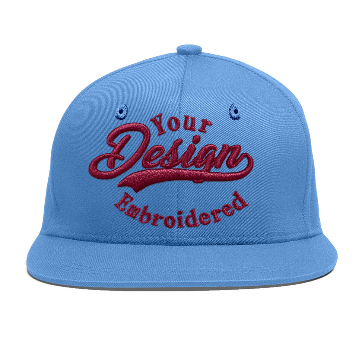 Custom Powder Blue 3D Puff Embroidery Flat Embroidery Casual Sport Baseball Cap