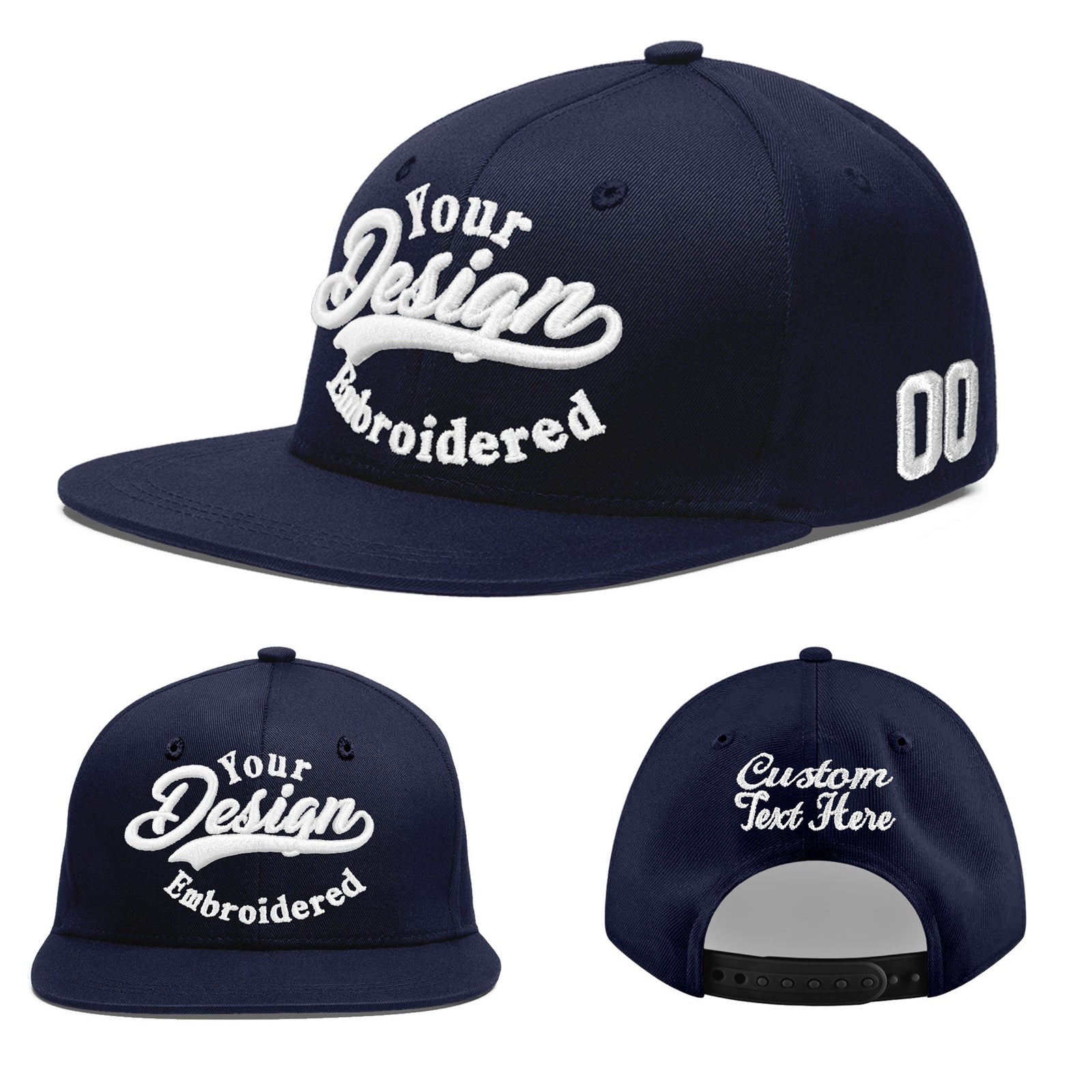 Custom Navy 3D Puff Embroidery Flat Embroidery Casual Sport Baseball Cap