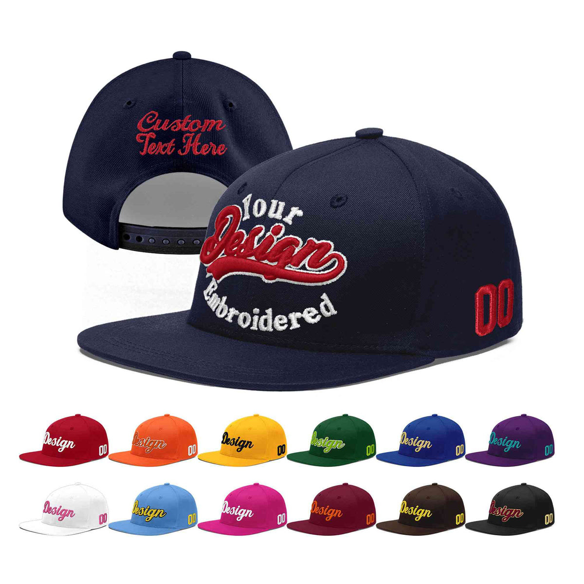 Custom Navy 3D Puff Embroidery Flat Embroidery Casual Sport Baseball Cap