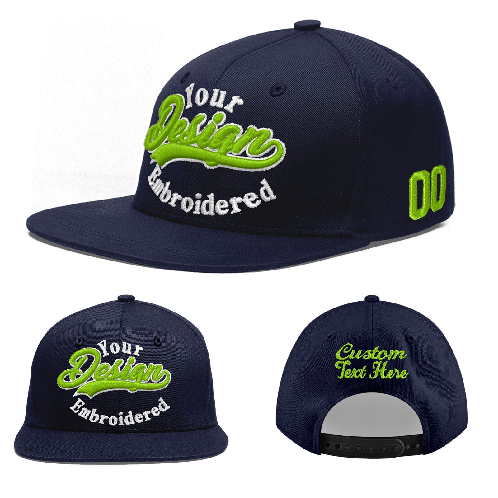 Custom Navy 3D Puff Embroidery Flat Embroidery Casual Sport Baseball Cap