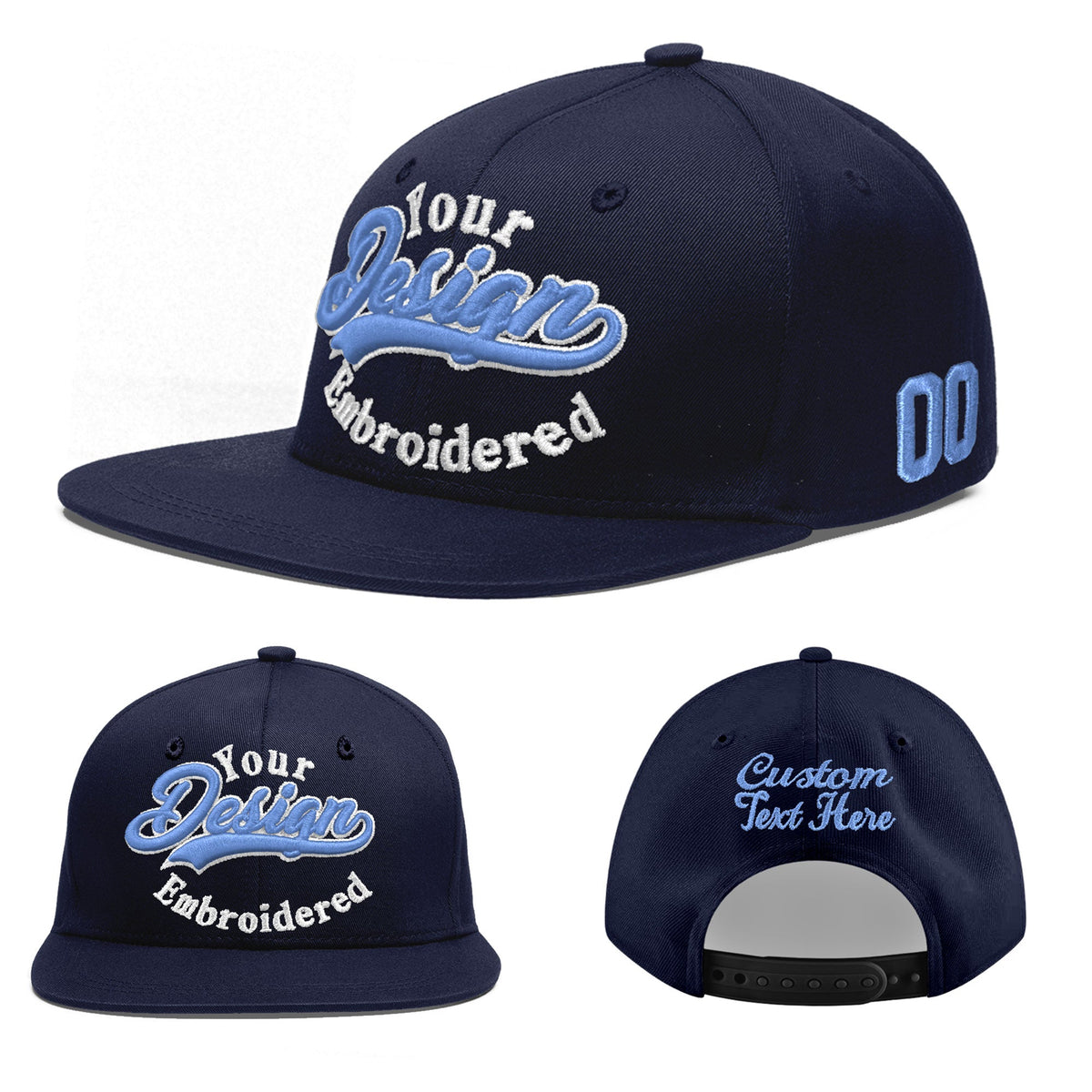 Custom Navy 3D Puff Embroidery Flat Embroidery Casual Sport Baseball Cap