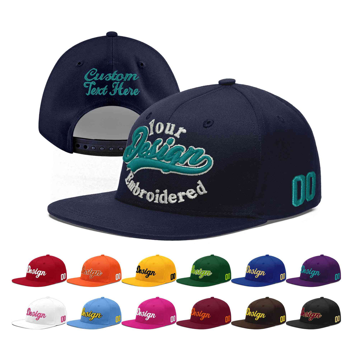 Custom Navy 3D Puff Embroidery Flat Embroidery Casual Sport Baseball Cap