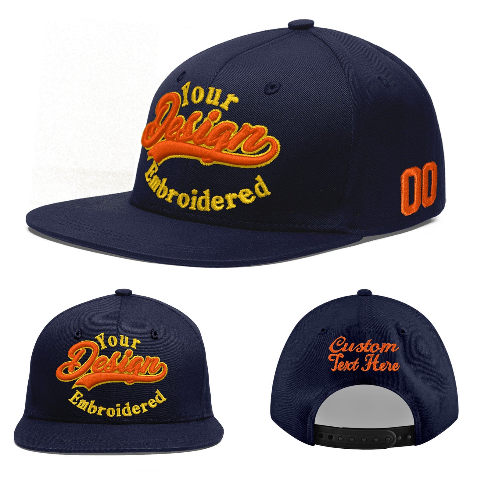 Custom Navy 3D Puff Embroidery Flat Embroidery Casual Sport Baseball Cap