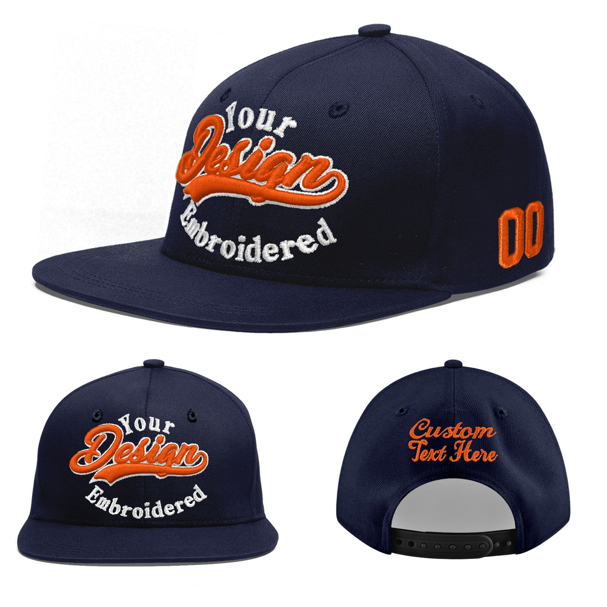 Custom Navy 3D Puff Embroidery Flat Embroidery Casual Sport Baseball Cap