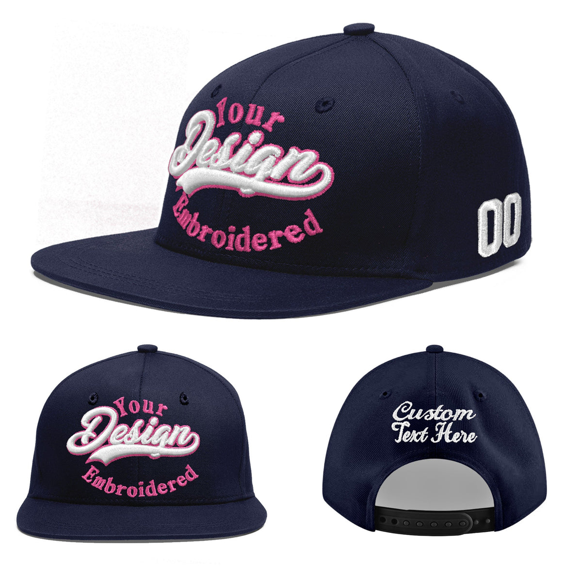 Custom Navy 3D Puff Embroidery Flat Embroidery Casual Sport Baseball Cap