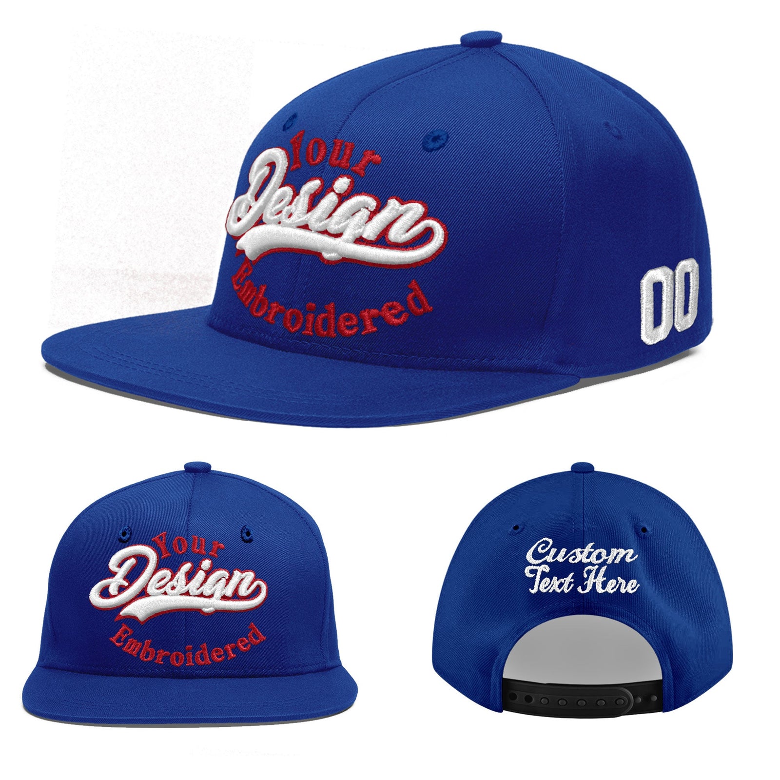 Custom Royal 3D Puff Embroidery Flat Embroidery Casual Sport Baseball Cap