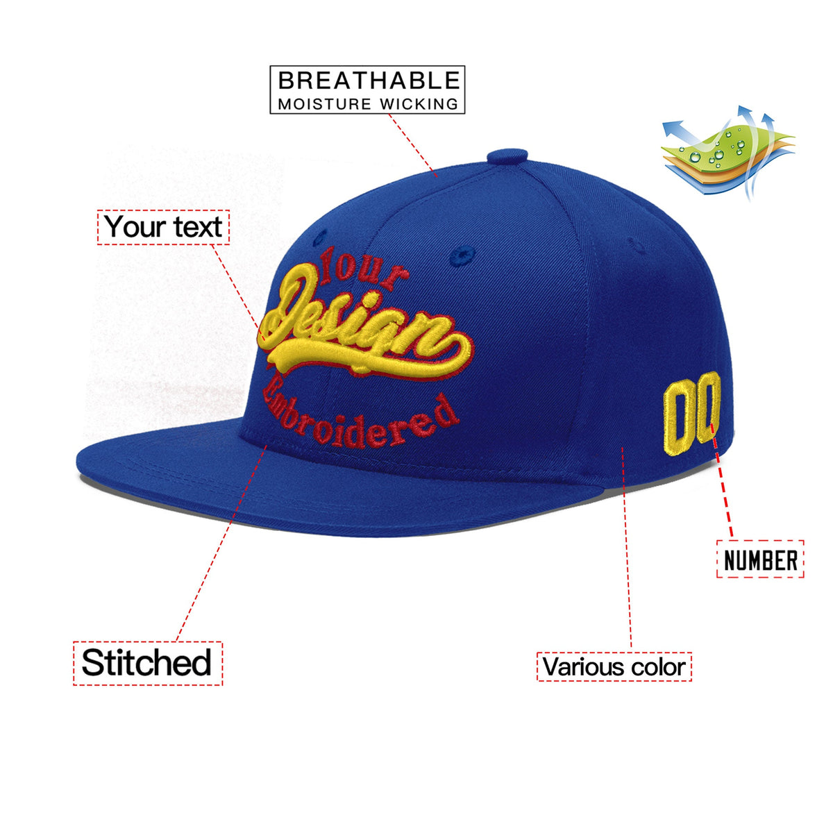 Custom Royal 3D Puff Embroidery Flat Embroidery Casual Sport Baseball Cap