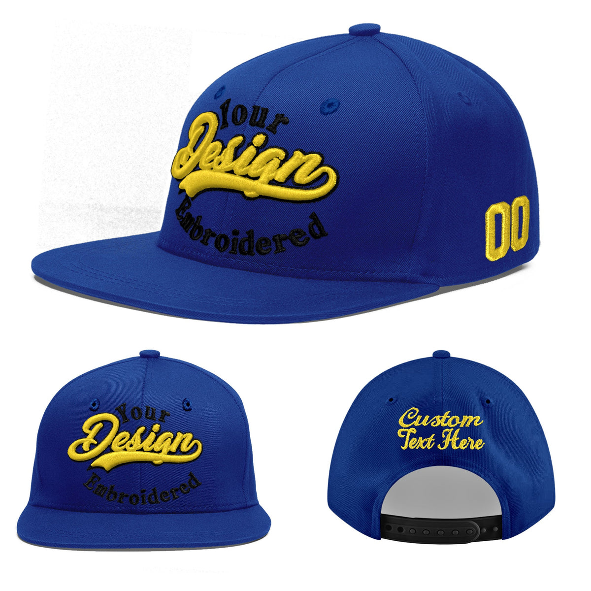 Custom Royal 3D Puff Embroidery Flat Embroidery Casual Sport Baseball Cap