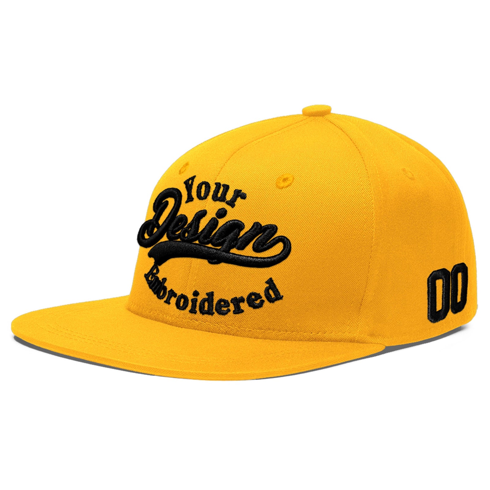 Custom Yellow 3D Puff Embroidery Flat Embroidery Casual Sport Baseball Cap