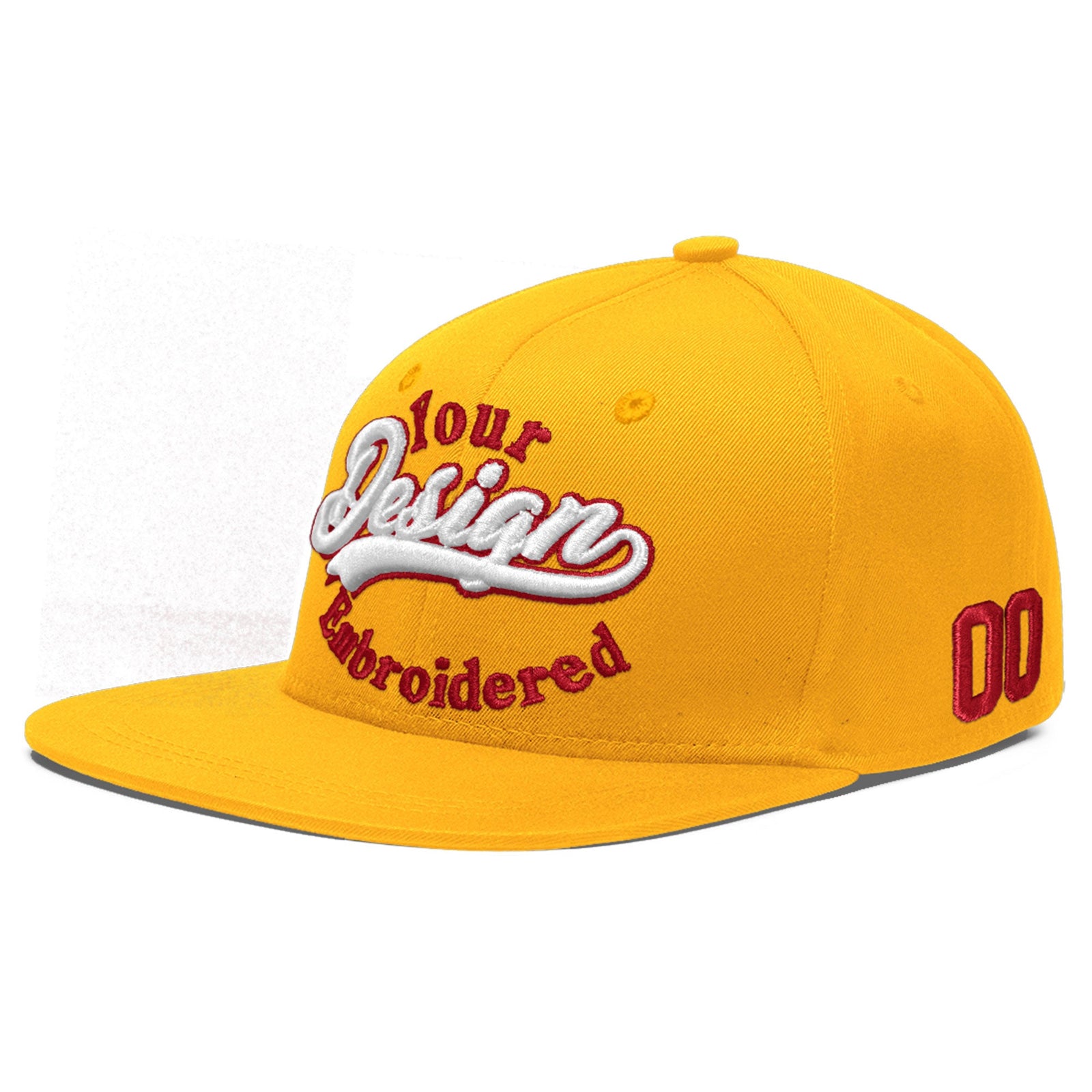 Custom Yellow 3D Puff Embroidery Flat Embroidery Casual Sport Baseball Cap