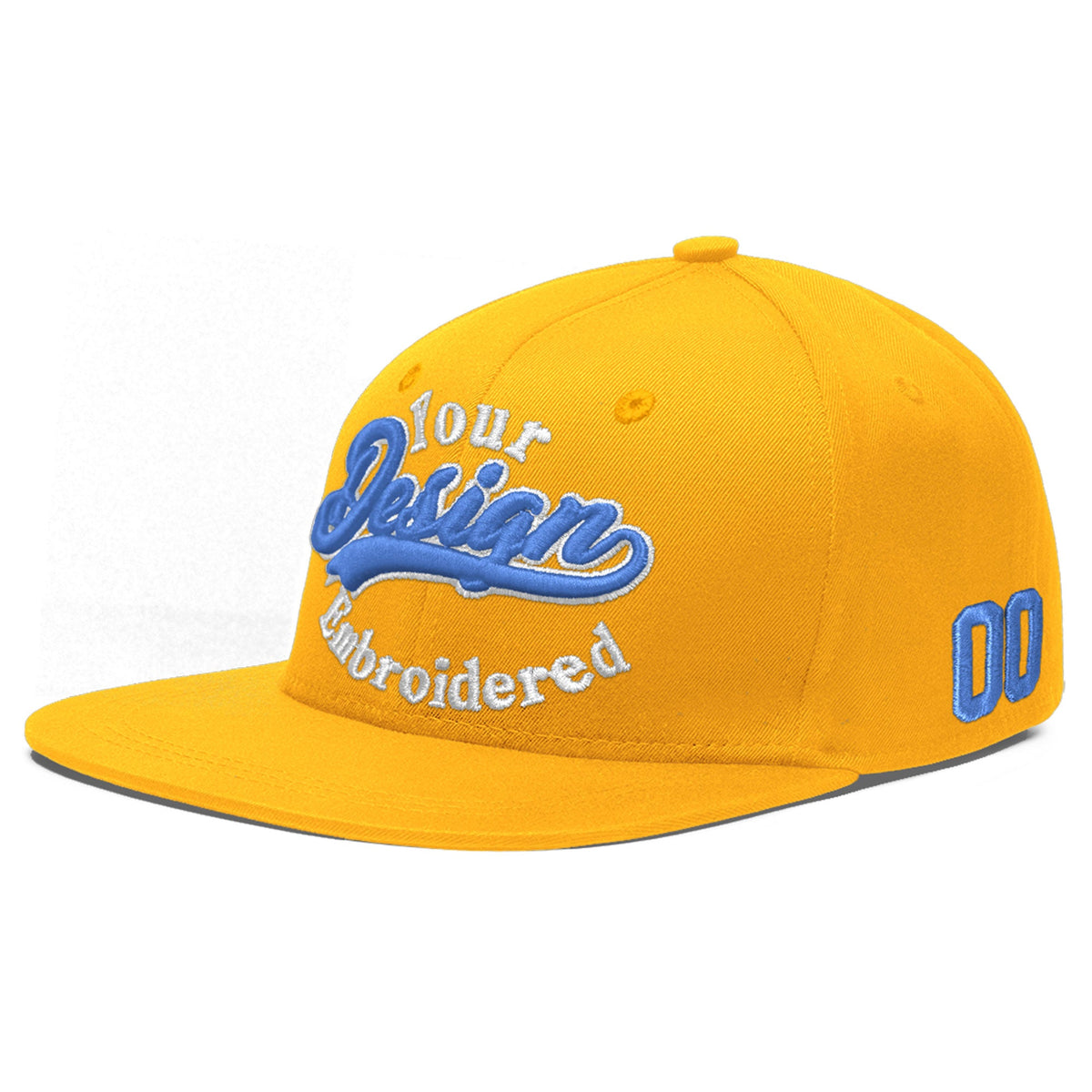 Custom Yellow 3D Puff Embroidery Flat Embroidery Casual Sport Baseball Cap