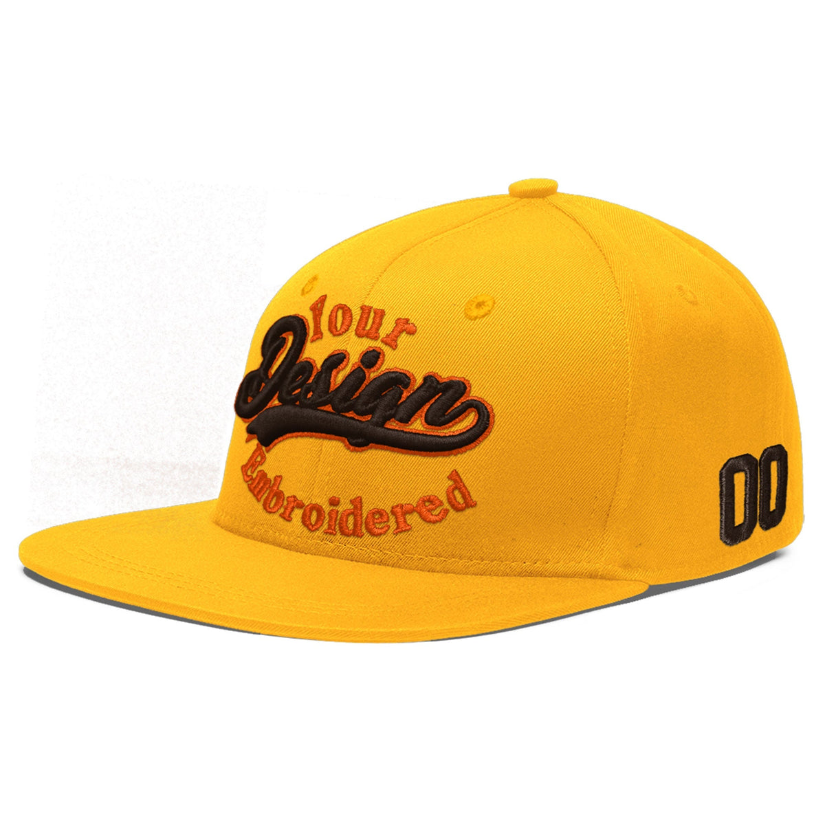 Custom Yellow 3D Puff Embroidery Flat Embroidery Casual Sport Baseball Cap