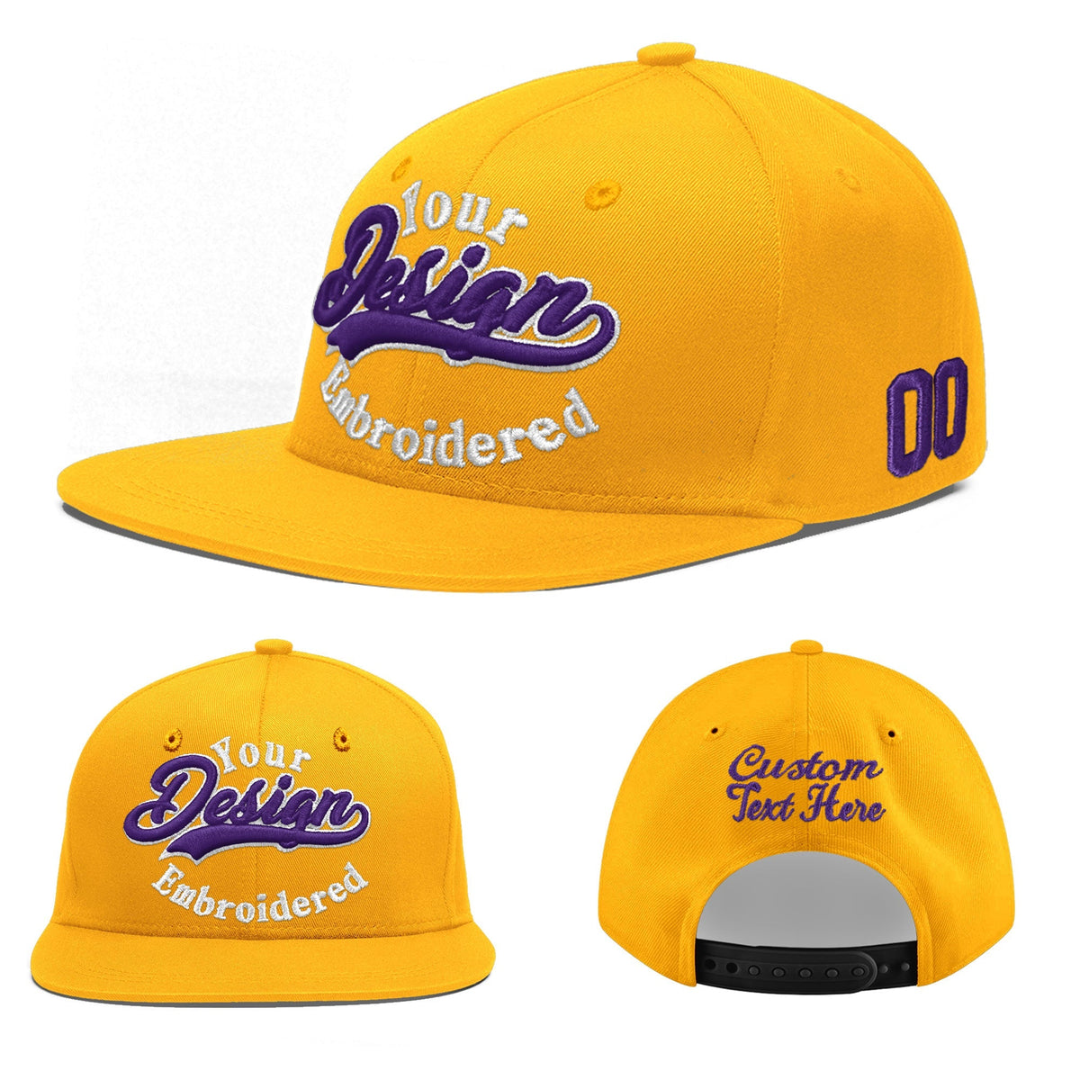 Custom Yellow 3D Puff Embroidery Flat Embroidery Casual Sport Baseball Cap