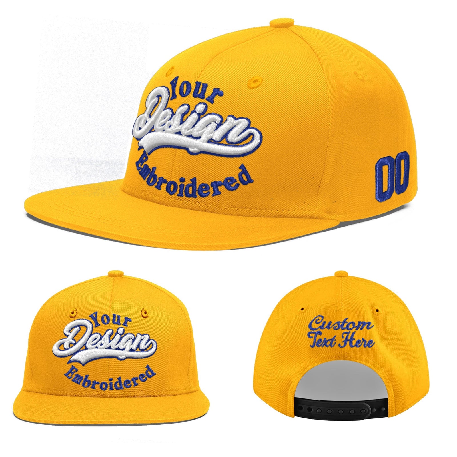 Custom Yellow 3D Puff Embroidery Flat Embroidery Casual Sport Baseball Cap