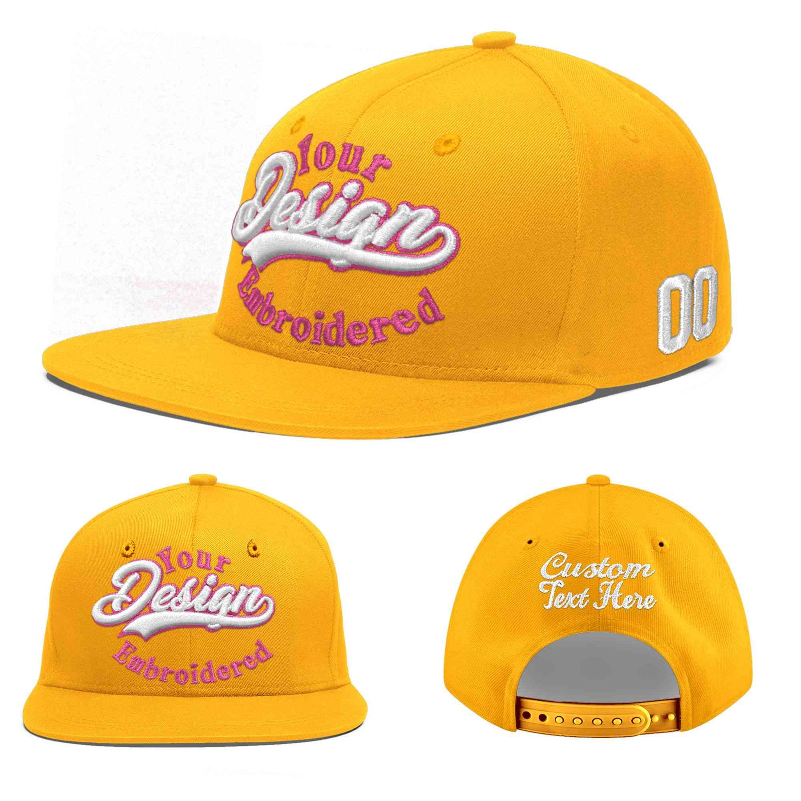 Custom Yellow Navy-White 3D Puff Embroidery Flat Embroidery Casual Sport Baseball Cap