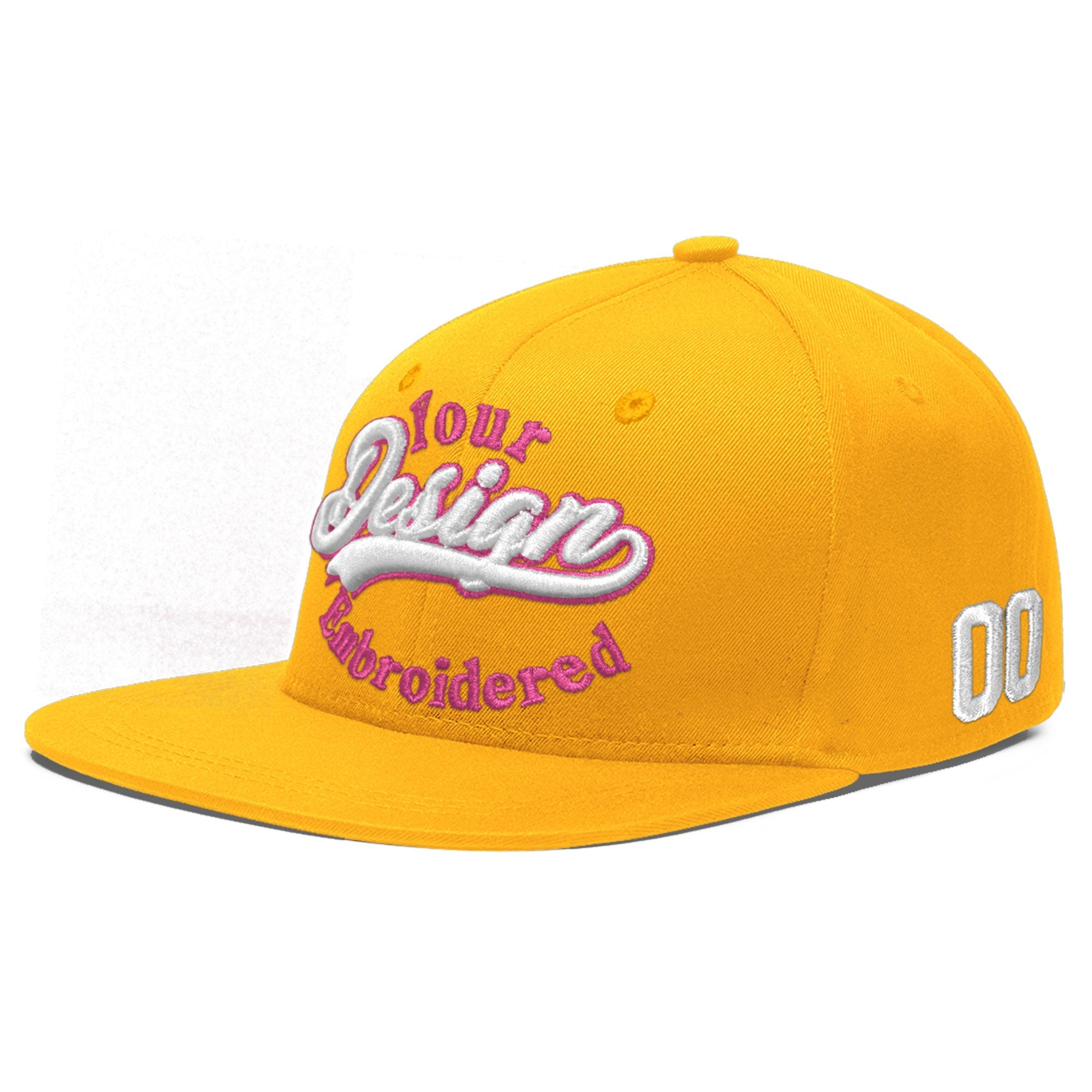 Custom Yellow Navy-White 3D Puff Embroidery Flat Embroidery Casual Sport Baseball Cap