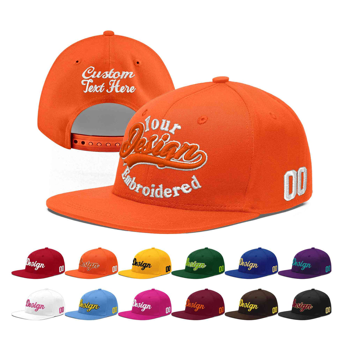 Custom Orange 3D Puff Embroidery Flat Embroidery Casual Sport Baseball Cap