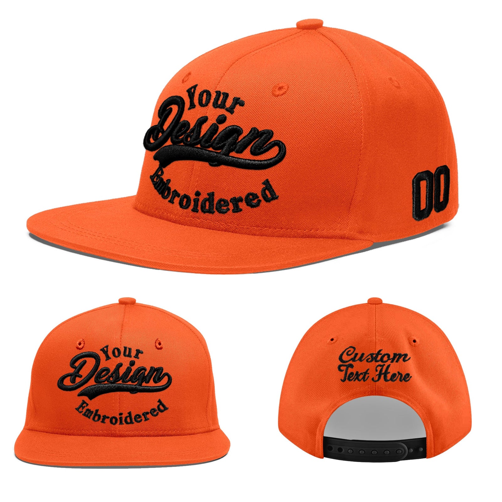 Custom Orange 3D Puff Embroidery Flat Embroidery Casual Sport Baseball Cap
