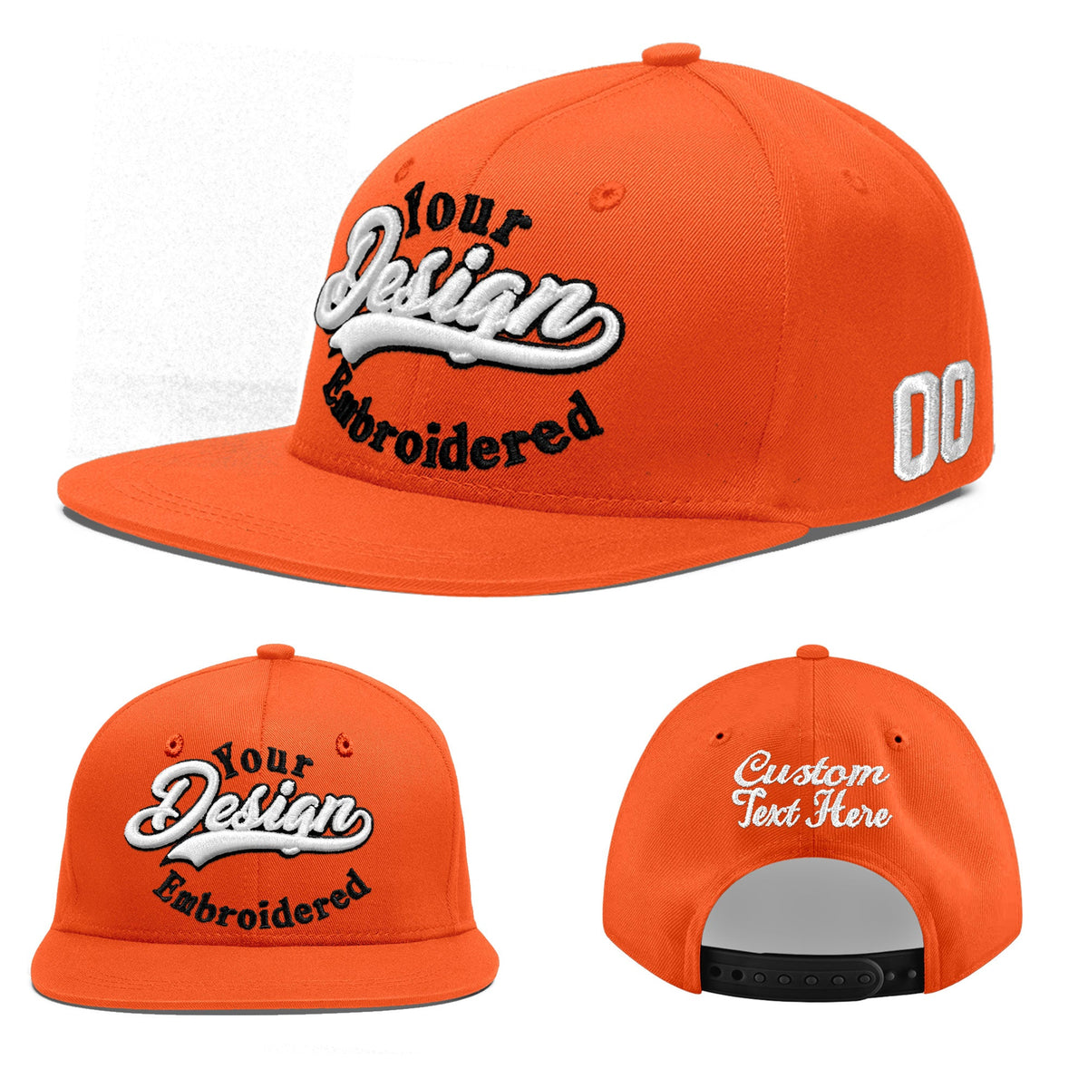 Custom Orange 3D Puff Embroidery Flat Embroidery Casual Sport Baseball Cap
