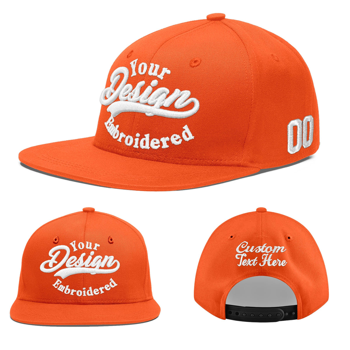 Custom Orange 3D Puff Embroidery Flat Embroidery Casual Sport Baseball Cap
