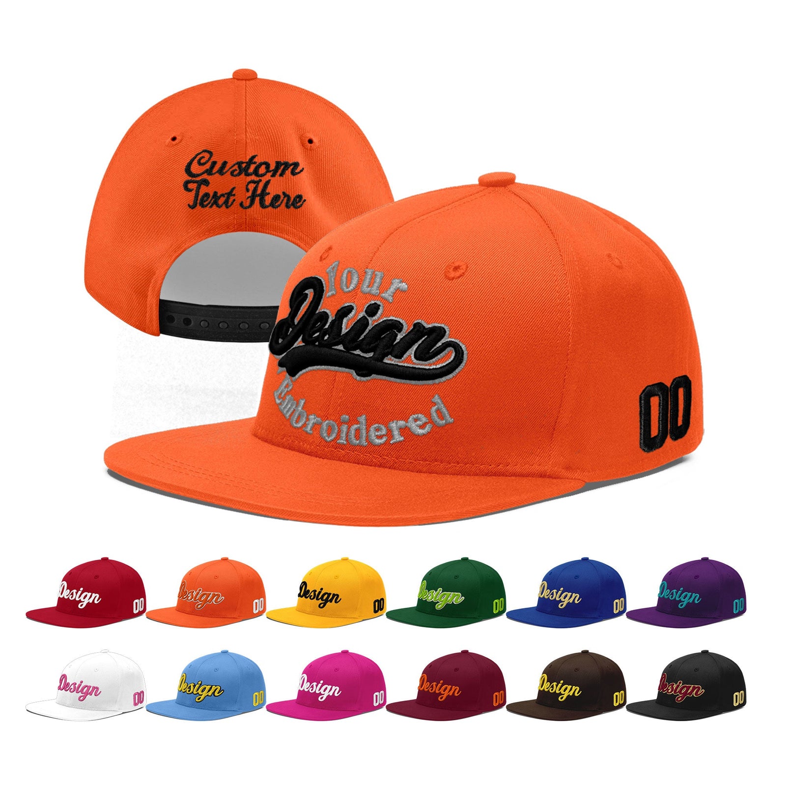 Custom Orange 3D Puff Embroidery Flat Embroidery Casual Sport Baseball Cap