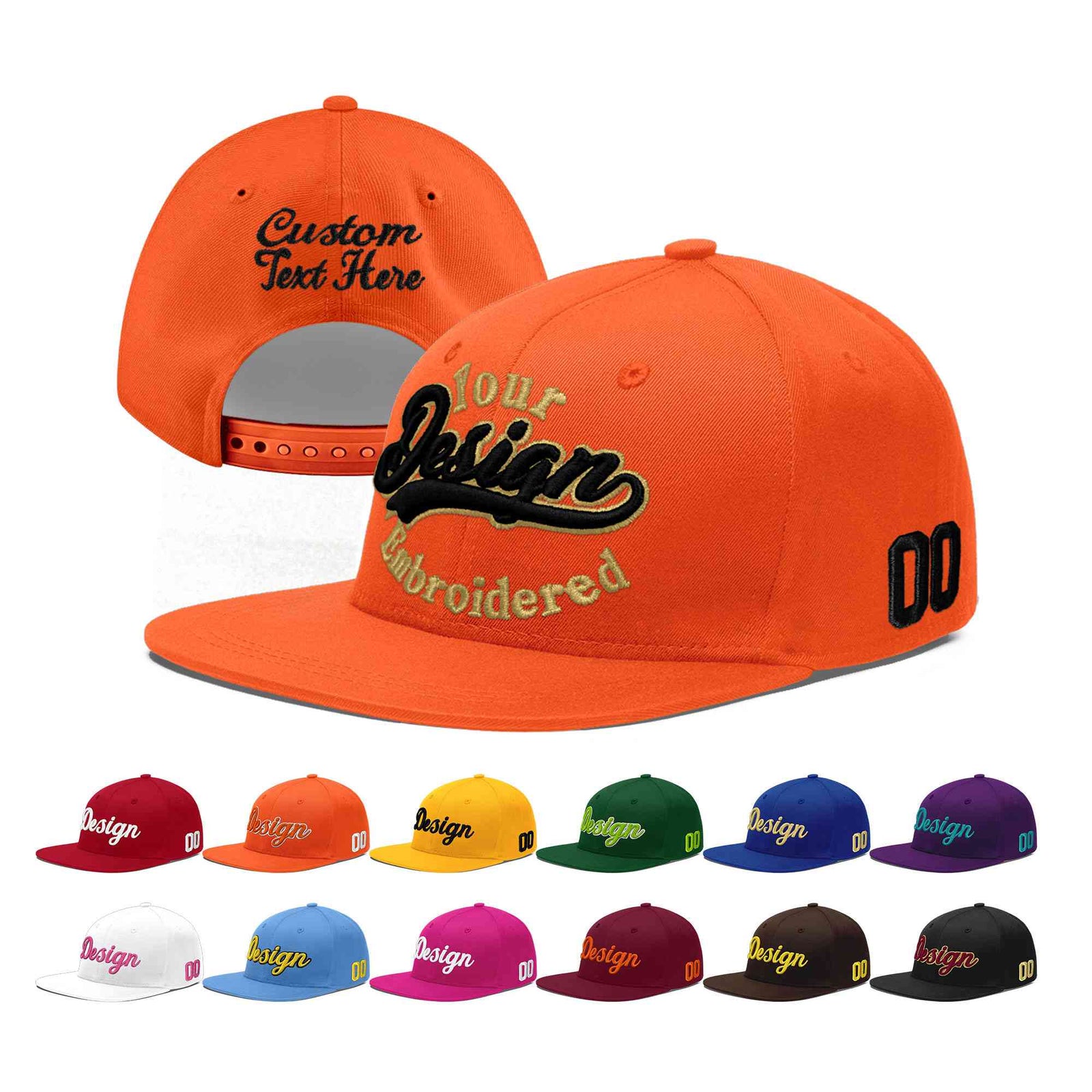 Custom Orange 3D Puff Embroidery Flat Embroidery Casual Sport Baseball Cap